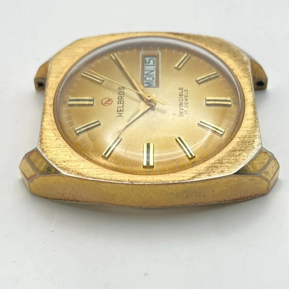 Vintage Helbros Invincible Men's Watch Gold Tone 17 Jewels 34mm Manual Wind Up